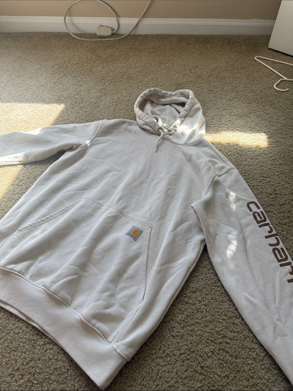 Carhartt Men's Off-White  Pullover with Sleeve Logo